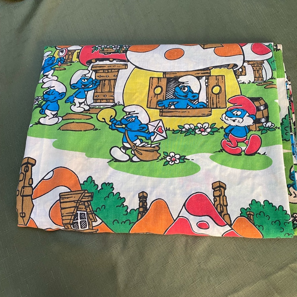 Vintage Smurf Flat Sheet Twin Size